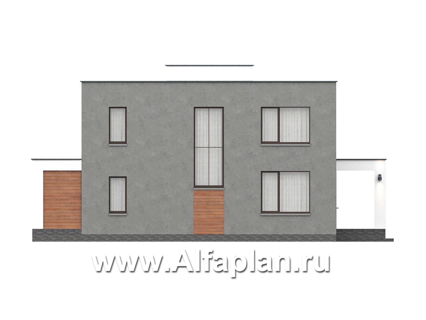 «Селектум» - красивый проект двухэтажного дома, планировка с мастер спальней, двусветная столовая, плоская крыша, в стиле минимализм - фасад дома