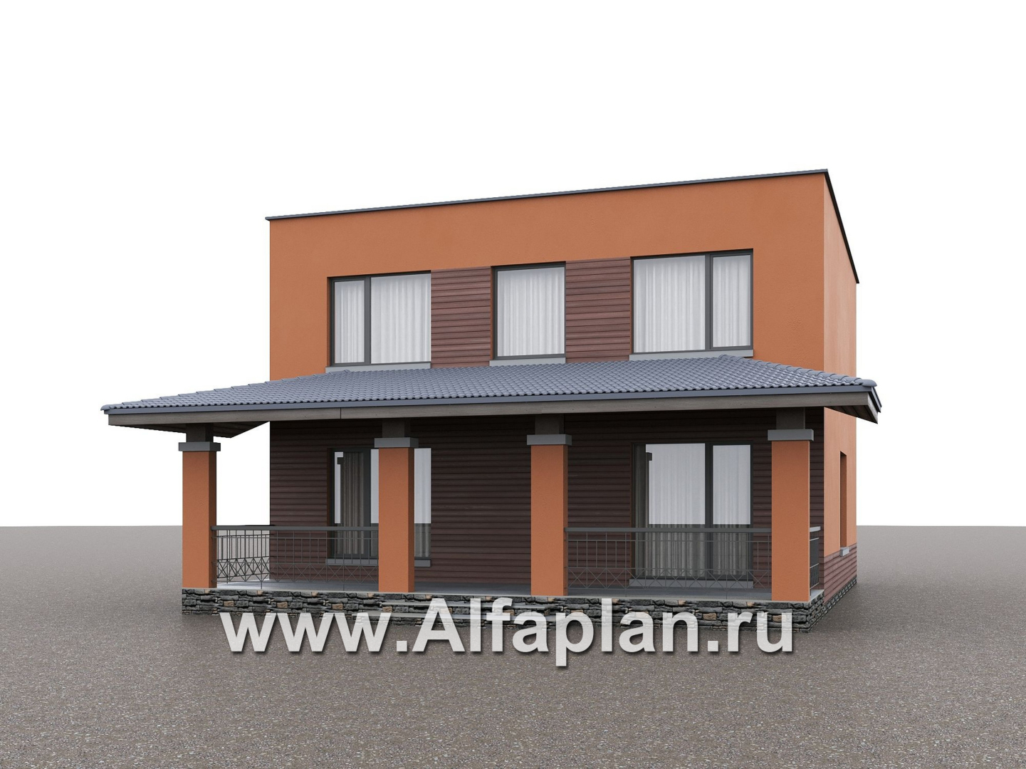 «Невада» - проект двухэтажного дома из газобетона, с террасой, навес на 2 авто, с плоской крышей в стиле минимализм - дизайн дома №2