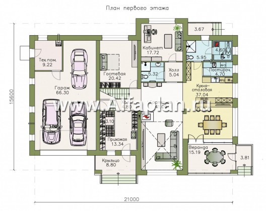 Проекты домов Альфаплан - «Семь звезд» — современный особняк с большим гаражом и биллиардной - превью плана проекта №1