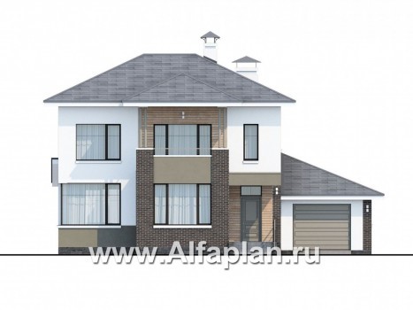 Проекты домов Альфаплан - «Рефлекс» - современный комфортабельный дом с гаражом и террасой - превью фасада №1