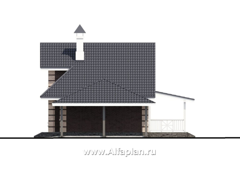 Проекты домов Альфаплан - «Замечательный сосед» - небольшой мансардный дом с гаражом-навесом на два автомобиля - превью фасада №2