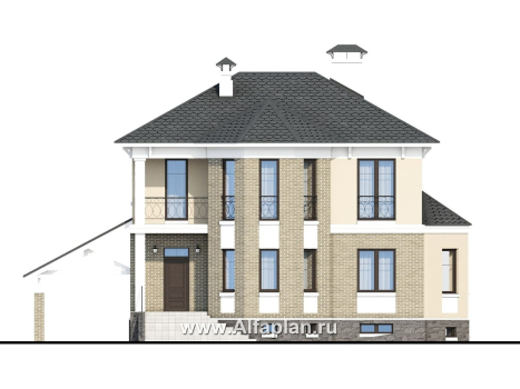 Проекты домов Альфаплан - «Классический плюс» - классический  особняк с цокольным этажом - превью фасада №1