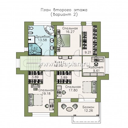 Проекты домов Альфаплан - «Опал» - двухэтажный коттедж с большим крытым балконом - превью плана проекта №3