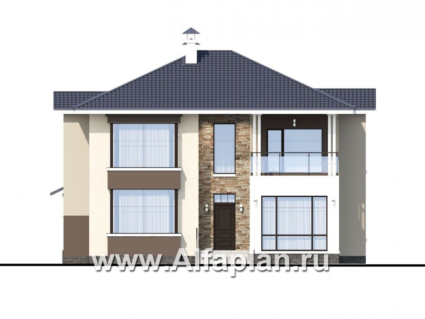 Проекты домов Альфаплан - «Опал» - современный двухэтажный комфортабельный дом - изображение фасада №1