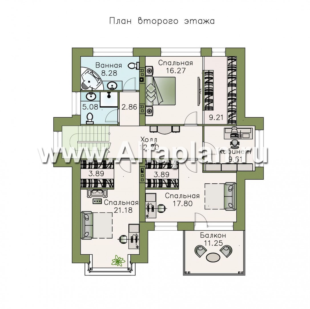 Проекты домов Альфаплан - «Опал» - современный двухэтажный комфортабельный дом - план проекта №2