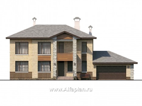 «Высшая лига» - проект двухэтажного дома, планировка с 2-я спальнями на 1эт, с гаражом на 2 авто - превью фасада дома
