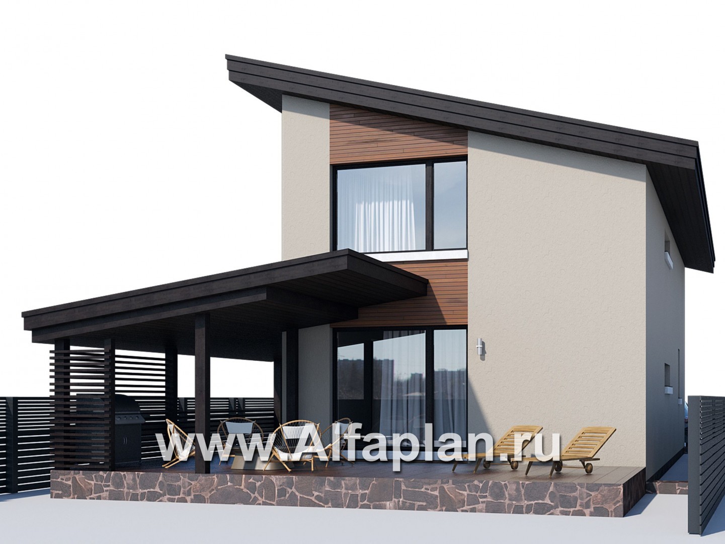 Проекты домов Альфаплан - «Писарро» - проект дома с односкатной кровлей для узкого участка - дополнительное изображение №1