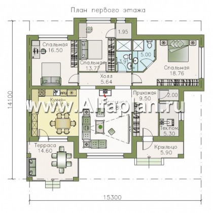 Проекты домов Альфаплан - «Эрато» - современный одноэтажный коттедж с террасой - превью плана проекта №1