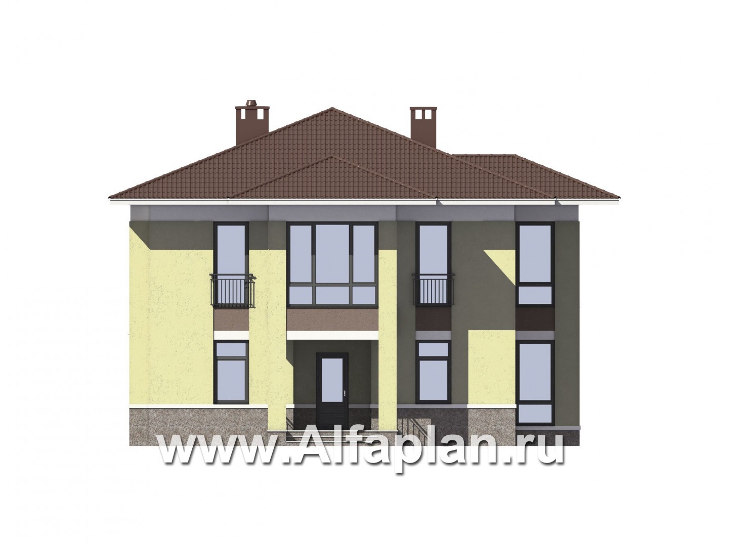 Проекты домов Альфаплан - Двухэтажный кирпичный дом(пять спален) - изображение фасада №1