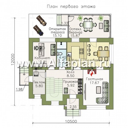 Проекты домов Альфаплан - «Лас Флорес» - романтический коттедж с оптимальной площадью - превью плана проекта №1
