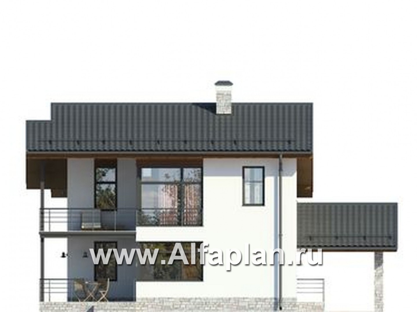 Проекты домов Альфаплан - Компактный современный коттедж с навесом для машины - изображение фасада №4