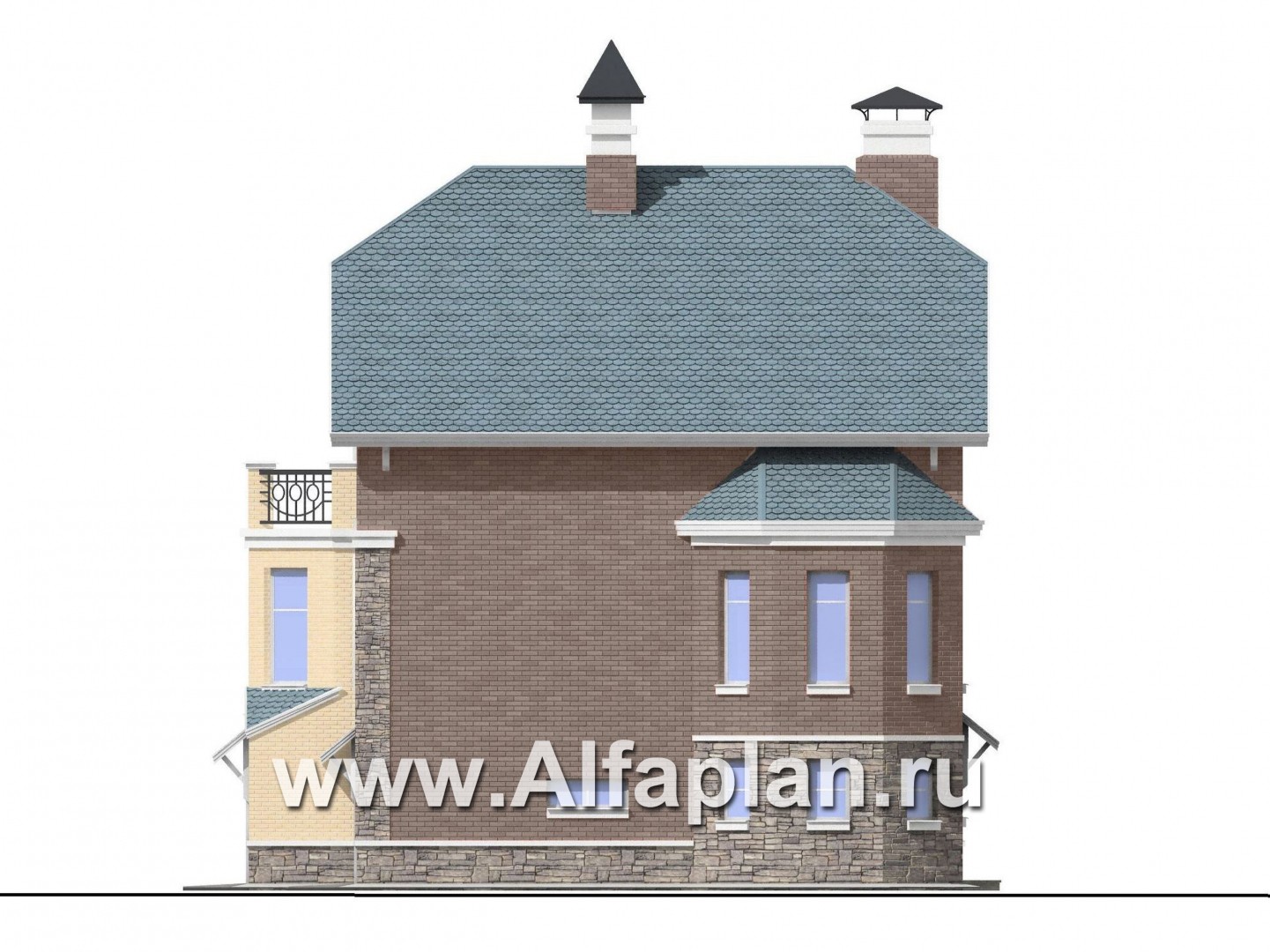 Проекты домов Альфаплан - «Корвет-прогресс» - трехэтажный коттедж с двумя гаражами - изображение фасада №2
