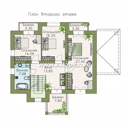 Проекты домов Альфаплан - «Разумовский» - элегантный загородный коттедж с террасой - превью плана проекта №2