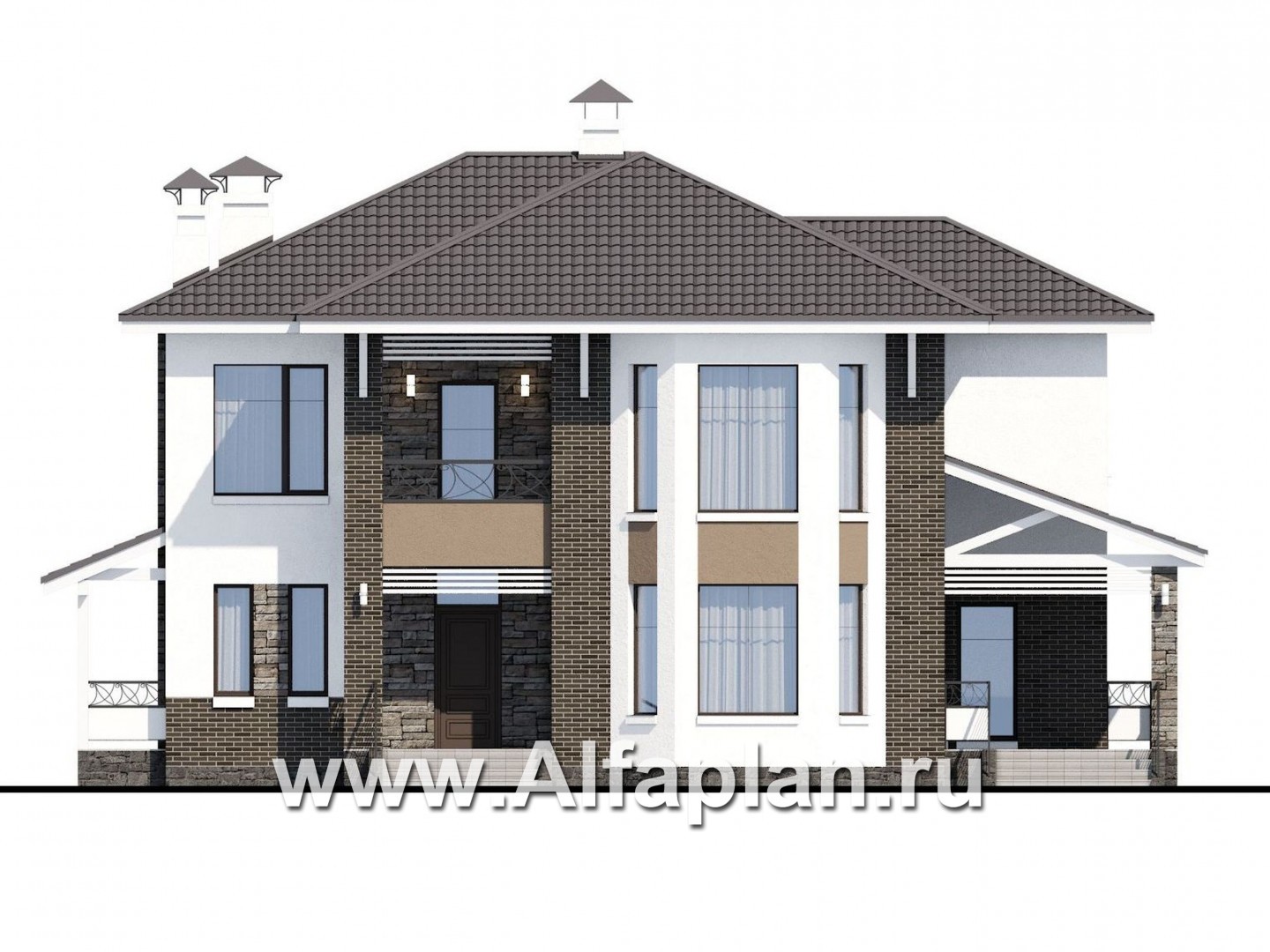 Проекты домов Альфаплан - «Статский советник» - комфортабельный коттедж в современном стиле - изображение фасада №1