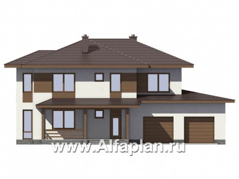 Проекты домов Альфаплан - Комфортный дом для большой семьи - превью фасада №1