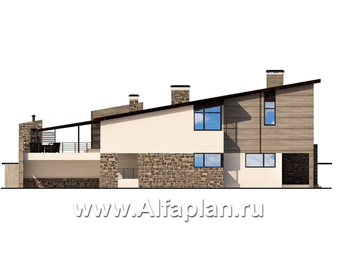Проекты домов Альфаплан - Коттедж для участка с рельефом - изображение фасада №2