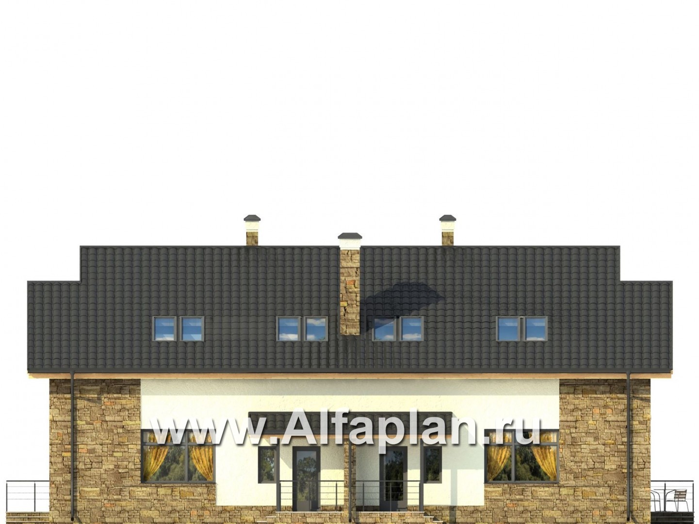 Проекты домов Альфаплан - Современный проект дома на две семьи (дуплекс) - изображение фасада №3