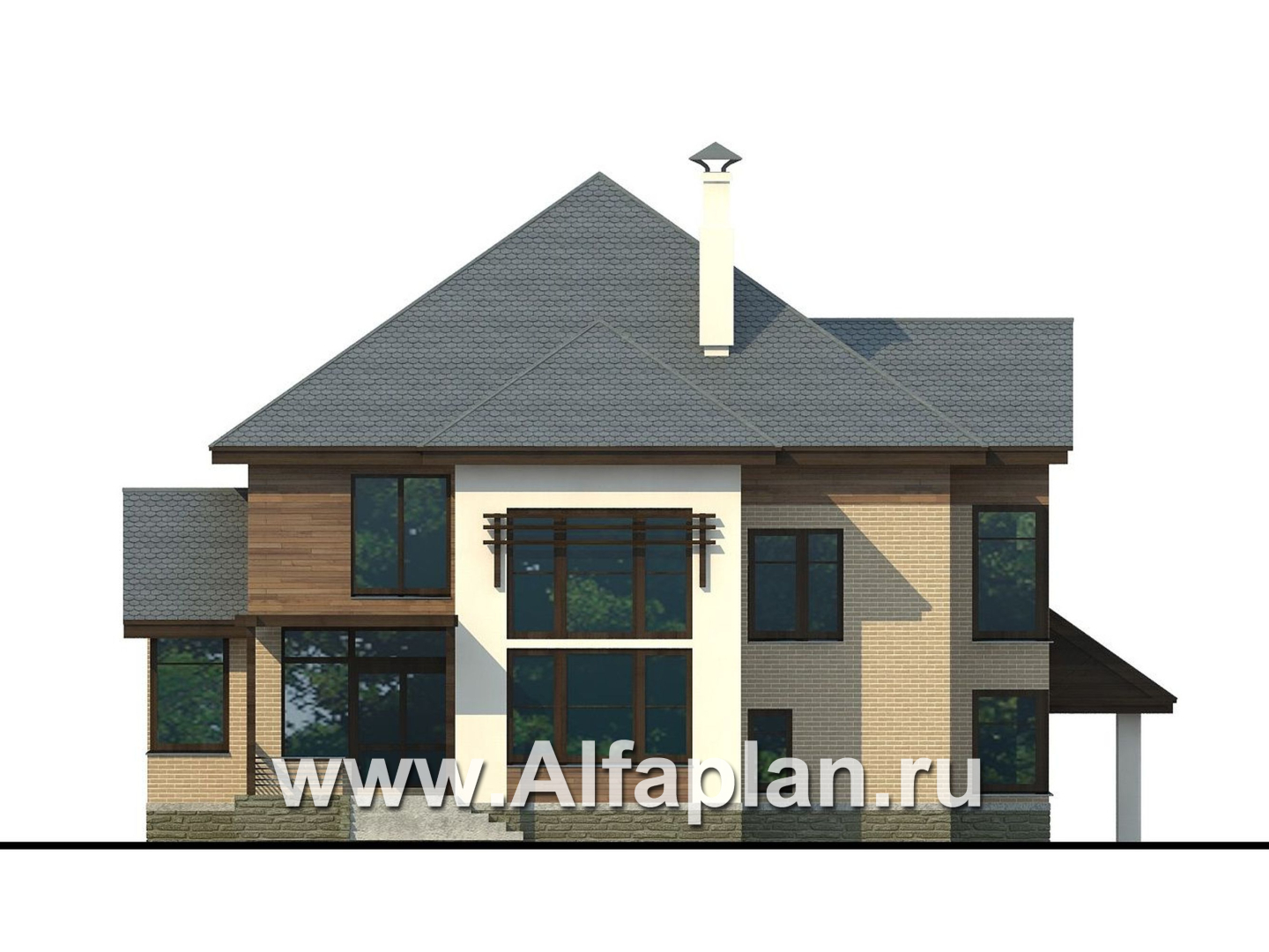 Проекты домов Альфаплан - «Современник» с панорамными окнами - изображение фасада №4