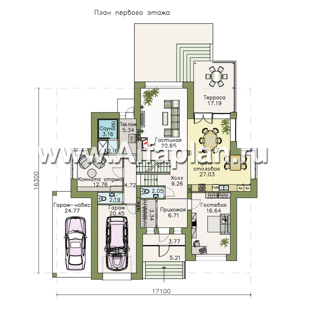 Проекты домов Альфаплан - «Современник» с панорамными окнами - изображение плана проекта №1