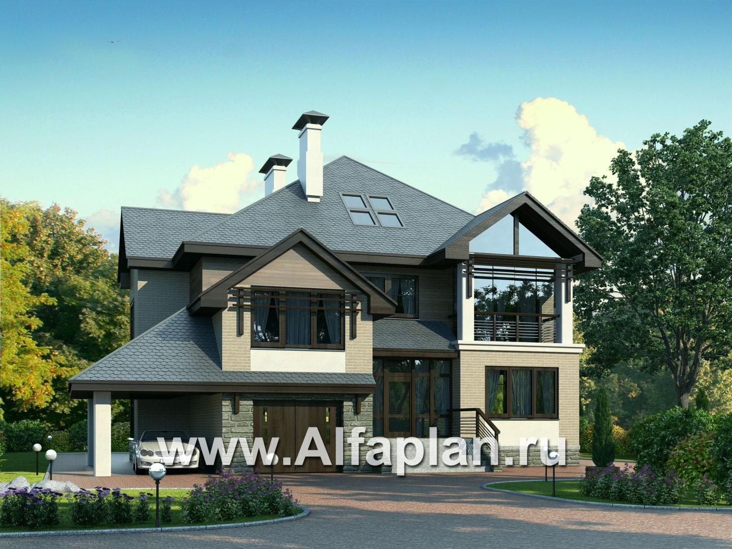 Проекты домов Альфаплан - «Современник» с панорамными окнами - основное изображение