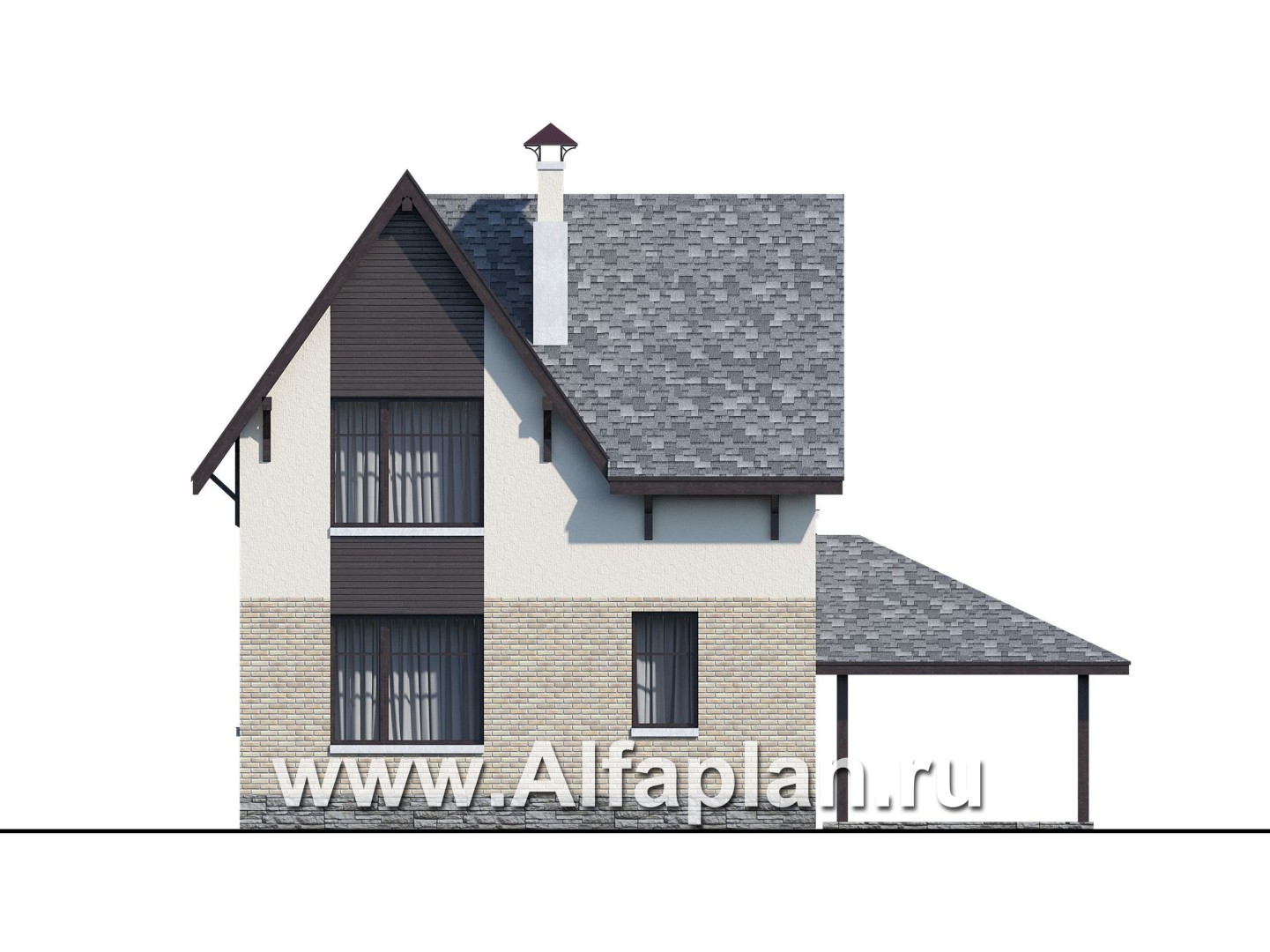 Проекты домов Альфаплан - «Оптима»- стильный современный коттедж с гаражом-навесом - изображение фасада №4