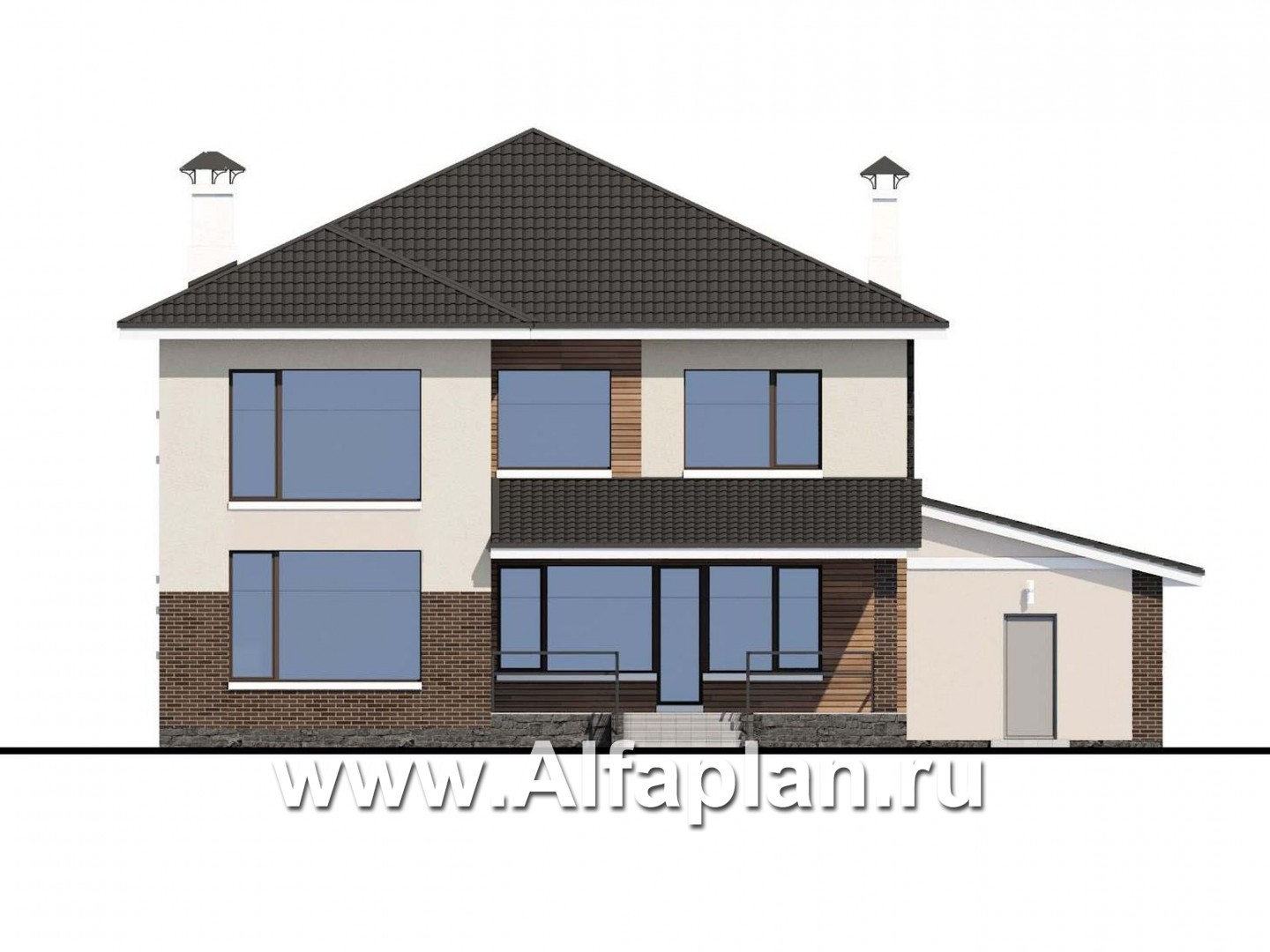 Проекты домов Альфаплан - «Родос» - проект современного двухэтажного дома с гаражом на две машины - изображение фасада №4