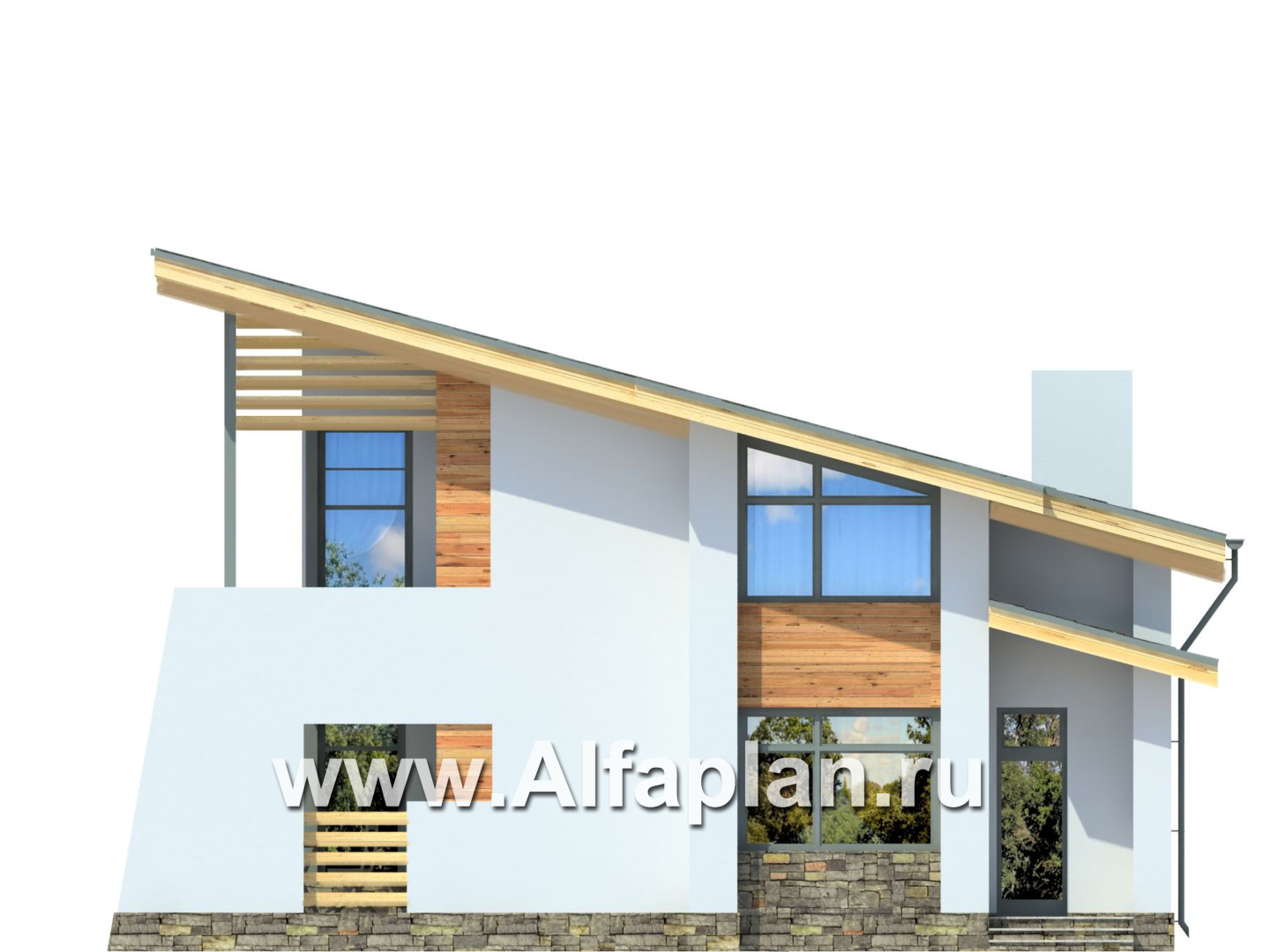 Проекты домов Альфаплан - Эффектный дом с односкатной кровлей - изображение фасада №3