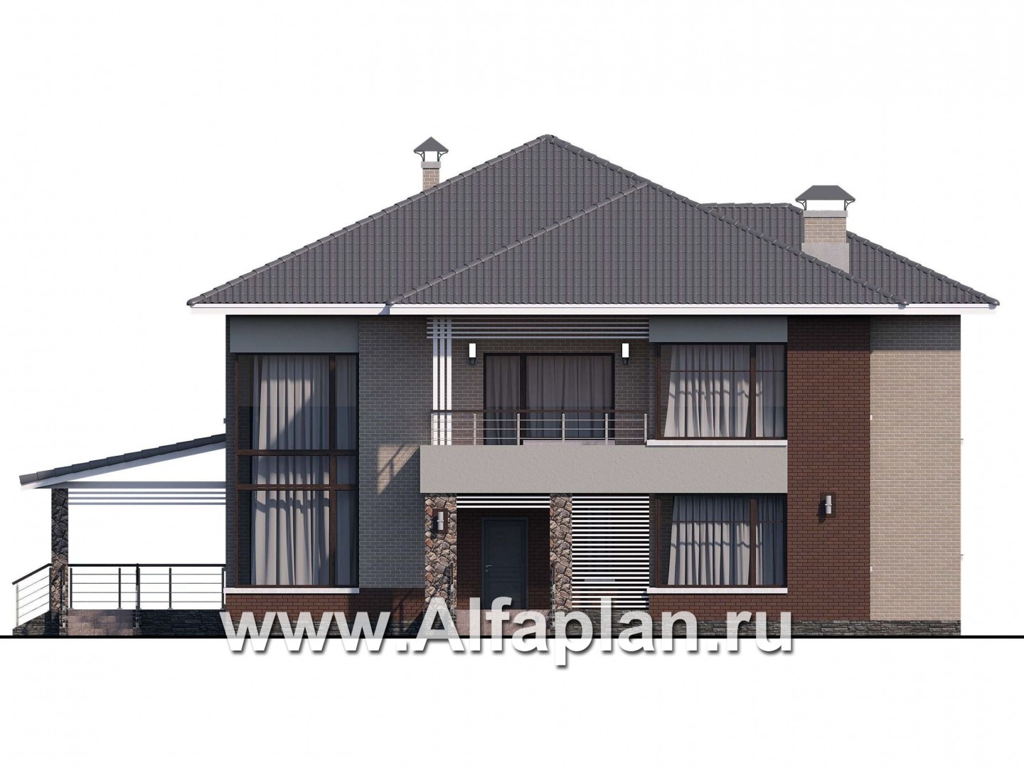 Проекты домов Альфаплан - «Луара» — просторный современный коттедж с двусветной столовой - изображение фасада №1