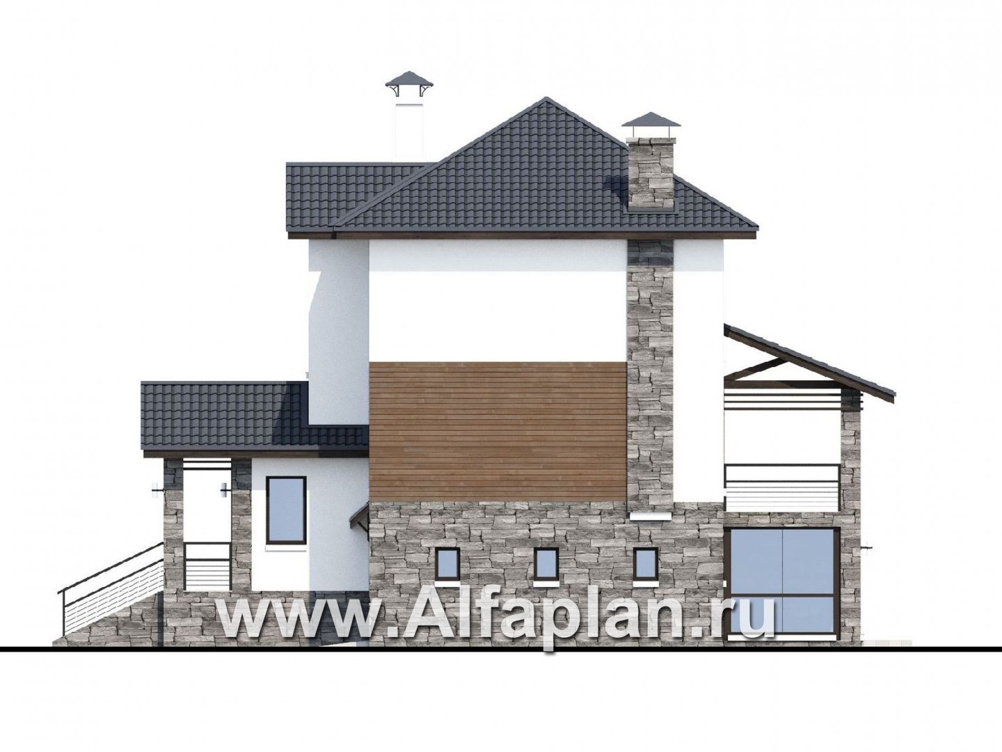 Проекты домов Альфаплан - «Берег» - современный компактный коттедж для небольшого участка - изображение фасада №2
