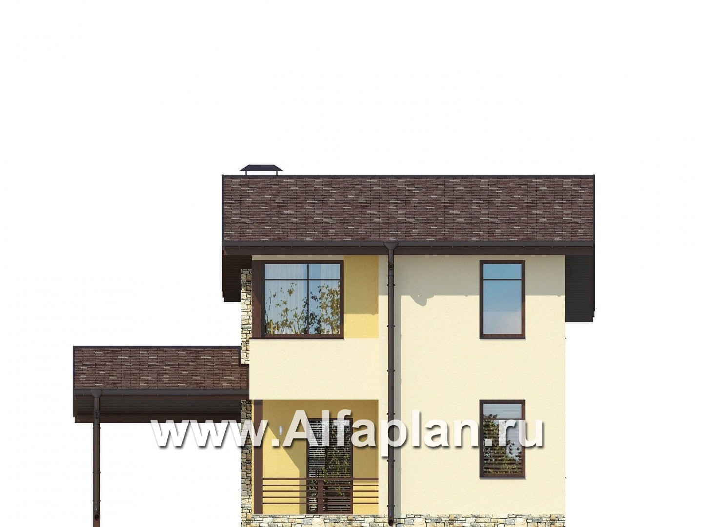 Проекты домов Альфаплан - Компактный каркасный дом для узкого участка - изображение фасада №1