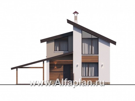 Проекты домов Альфаплан - «Оптима» - стильный небольшой дом с гаражом-навесом - превью фасада №1