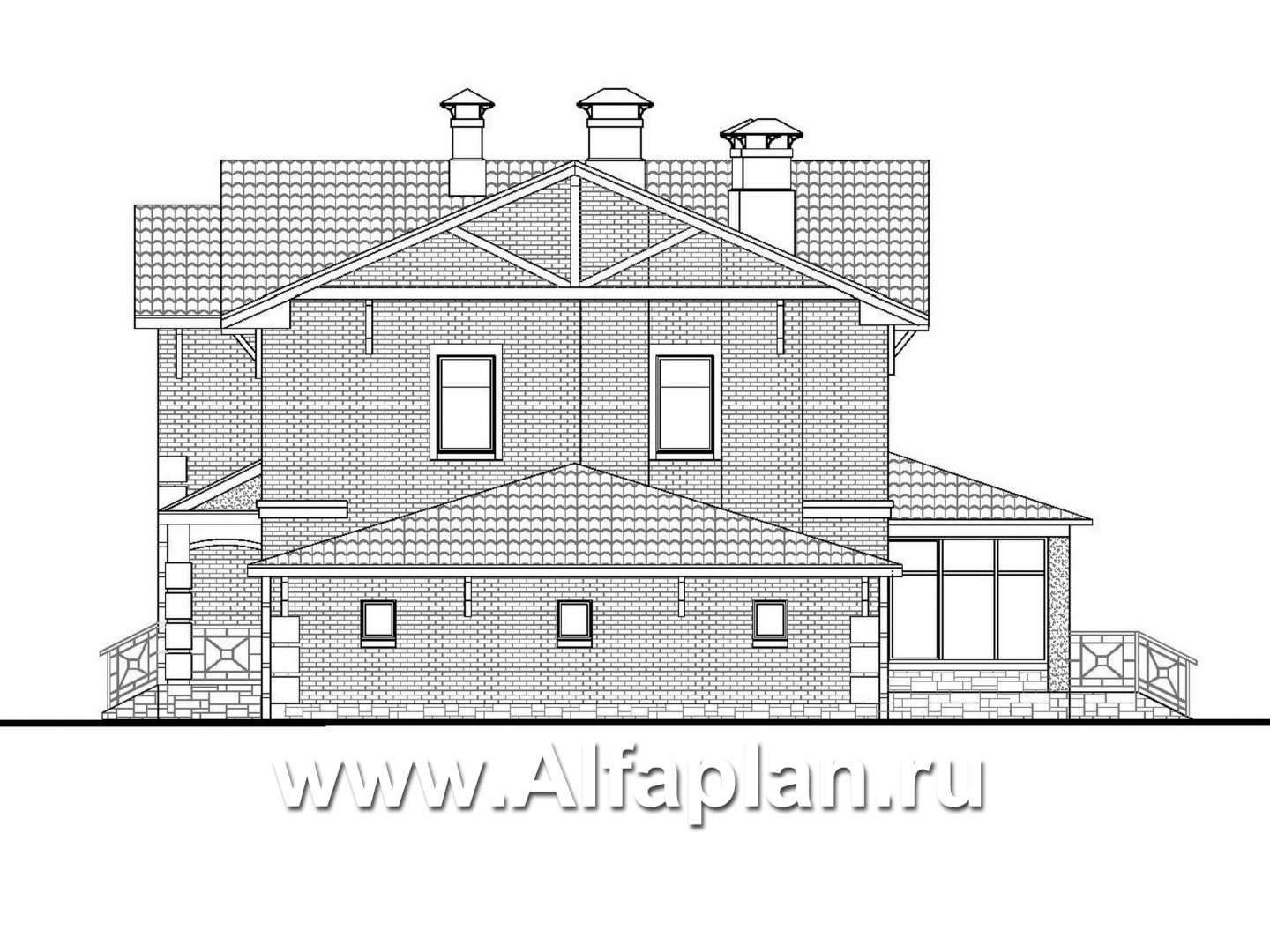 Проекты домов Альфаплан - «Традиция» - комфортабельный коттедж с гаражом на два автомобиля - изображение фасада №2