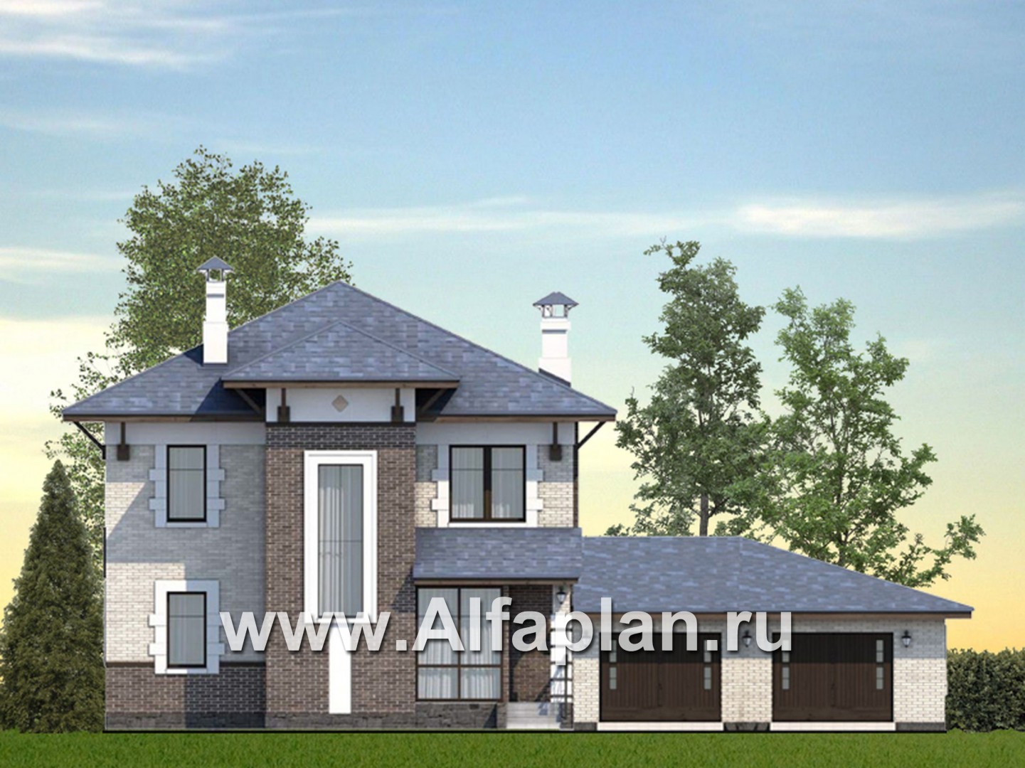Проекты домов Альфаплан - «Виконт»- двухэтажный дом с большим гаражом и отличной планировкой - основное изображение