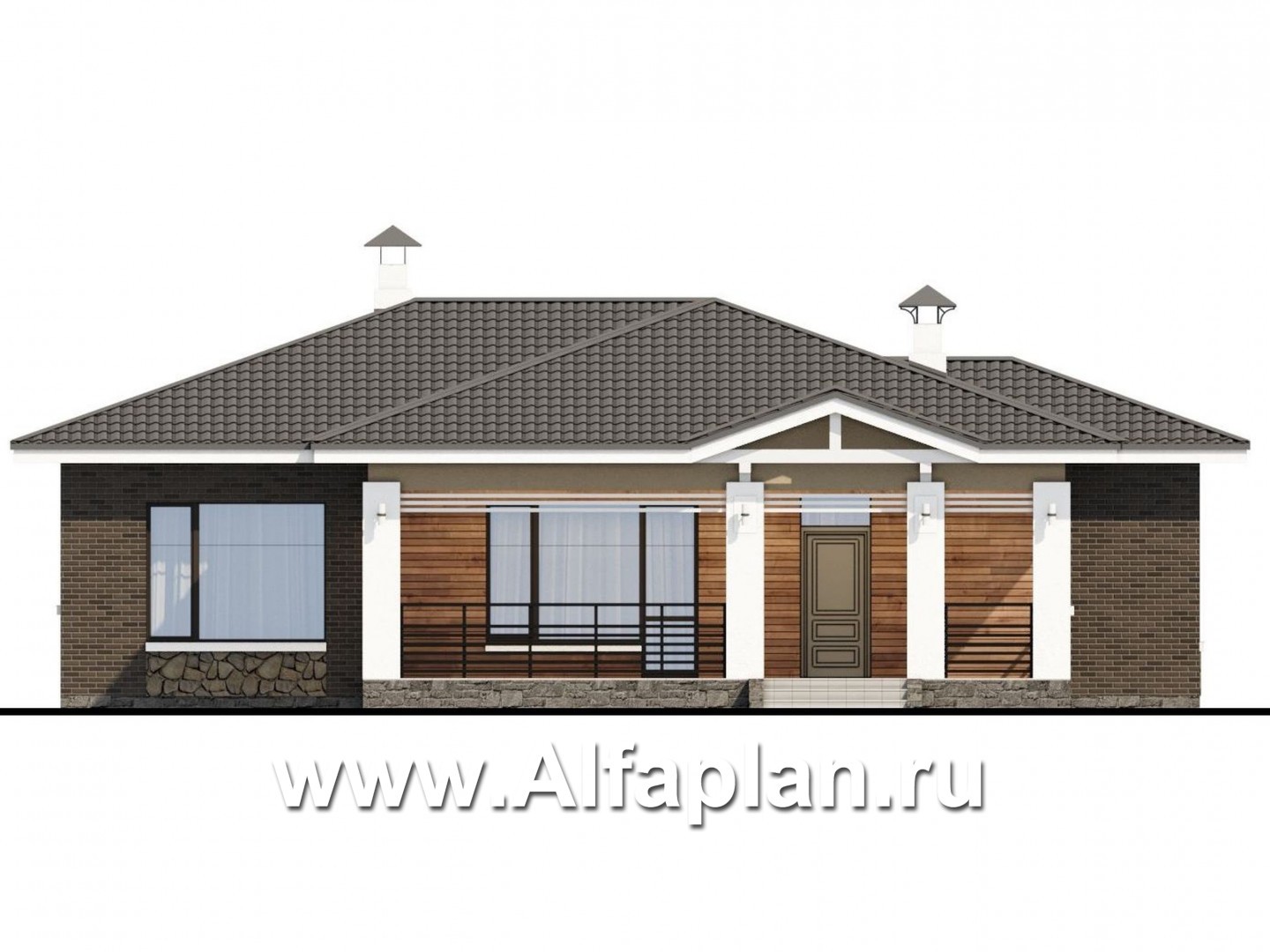 Проекты домов Альфаплан - «Талия» - современный одноэтажный коттедж с террасой - изображение фасада №1