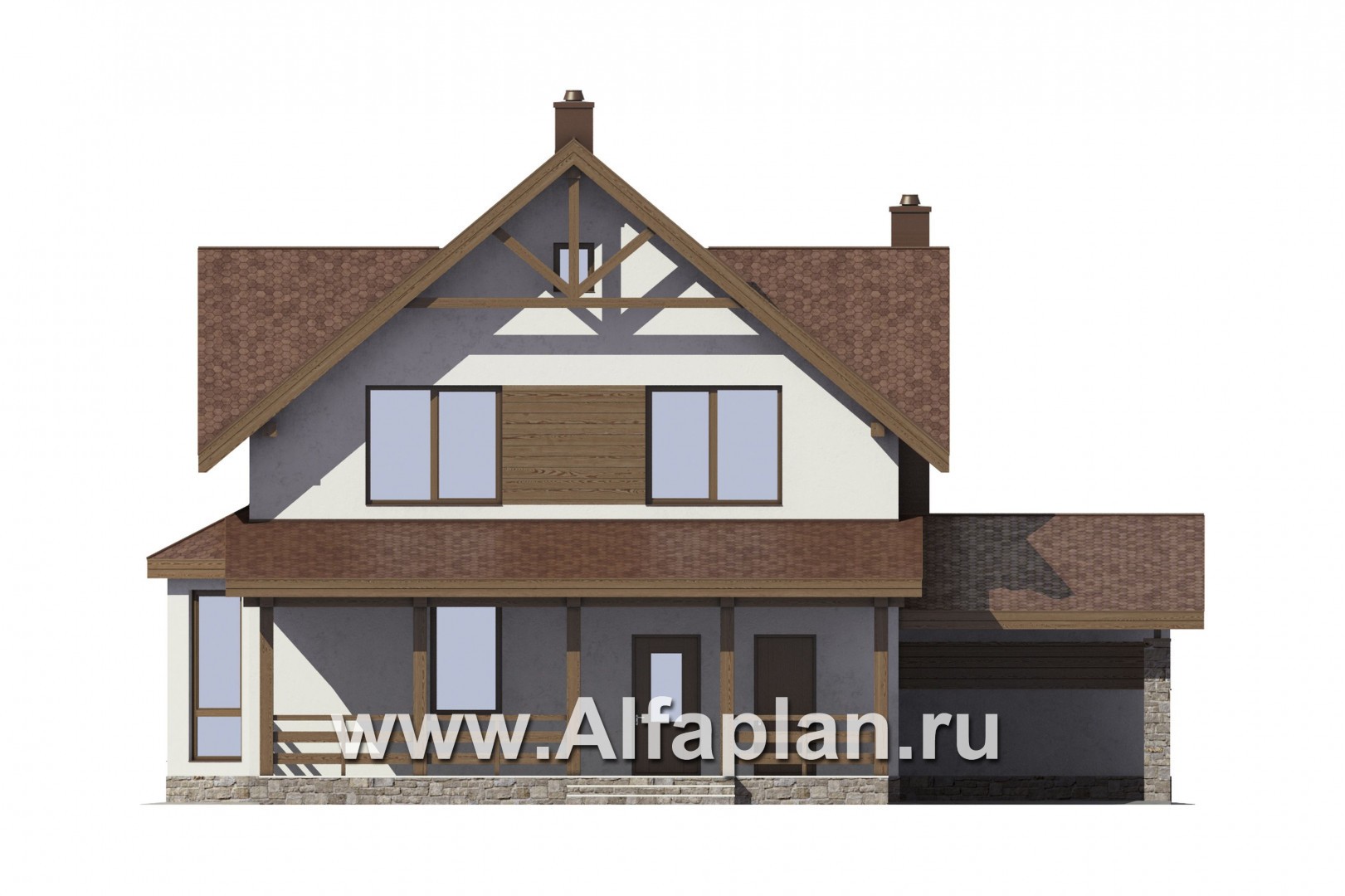 Проекты домов Альфаплан - Компактный дом с навесом для машины - изображение фасада №1