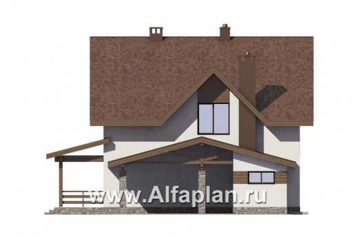 Проекты домов Альфаплан - Компактный дом с навесом для машины - превью фасада №4