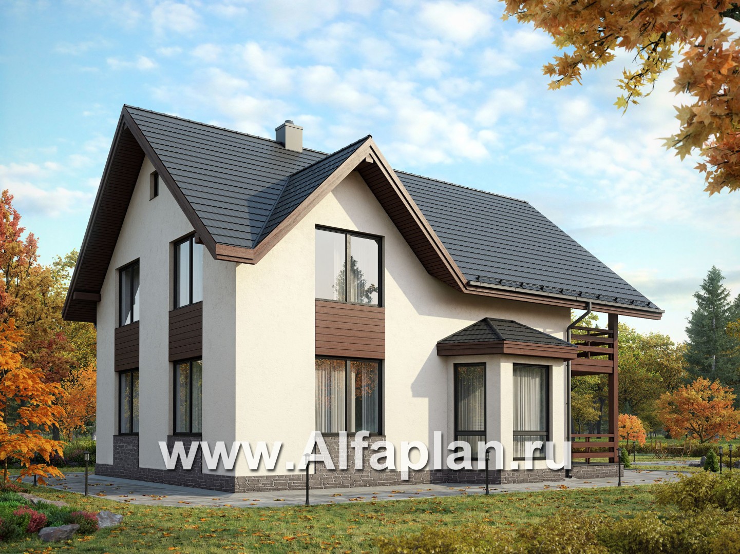 Проекты домов Альфаплан - Компактный дом с террасой - дополнительное изображение №1