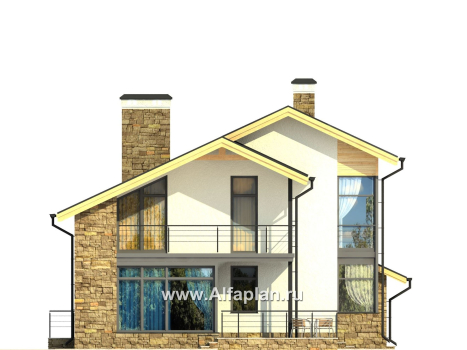 Проекты домов Альфаплан - Современный коттедж с угловым витражом - превью фасада №2