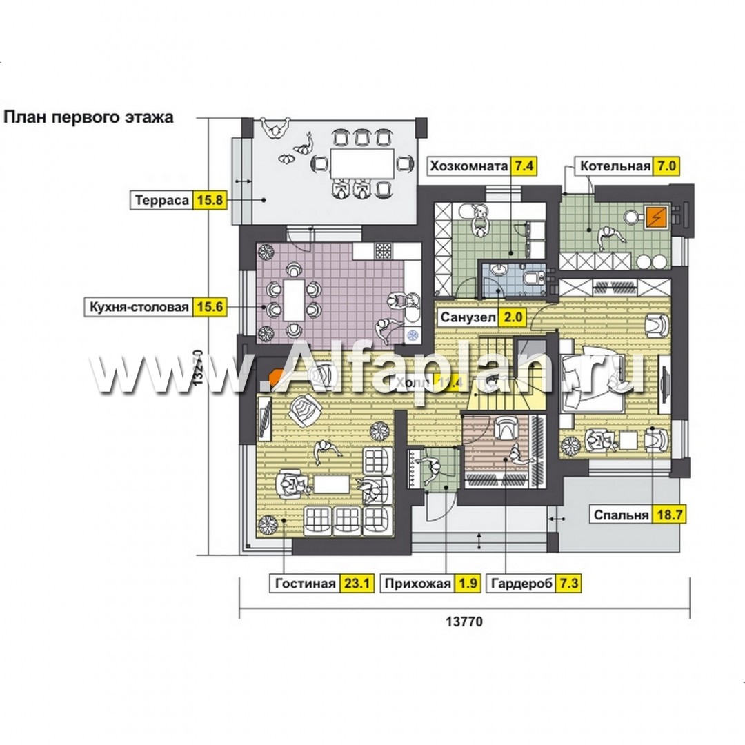 Проекты домов Альфаплан - Современный удобный загородный коттедж - изображение плана проекта №1