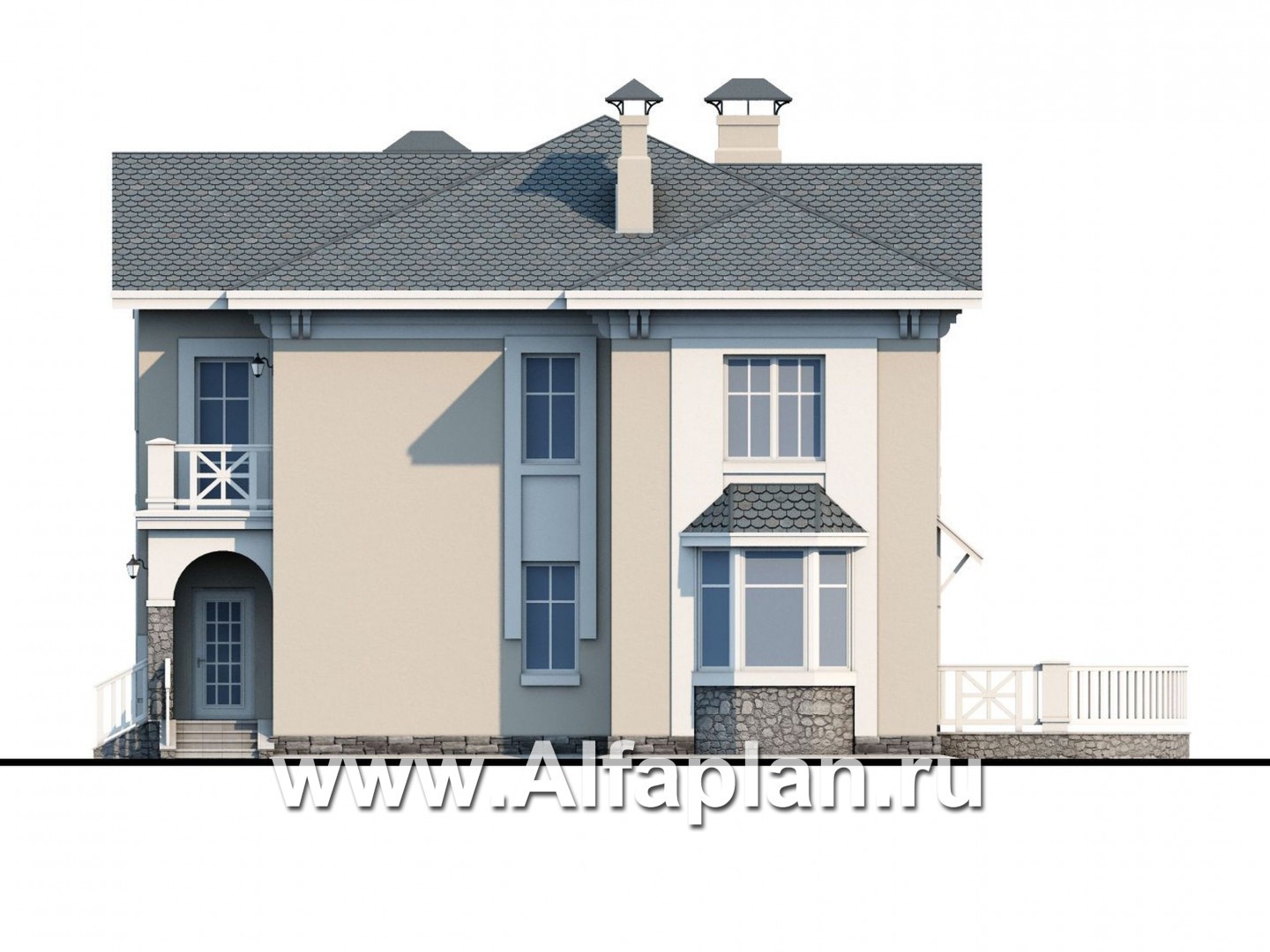 Проекты домов Альфаплан - «Родное сердце» - дом на две семьи для детей и родителей - изображение фасада №2