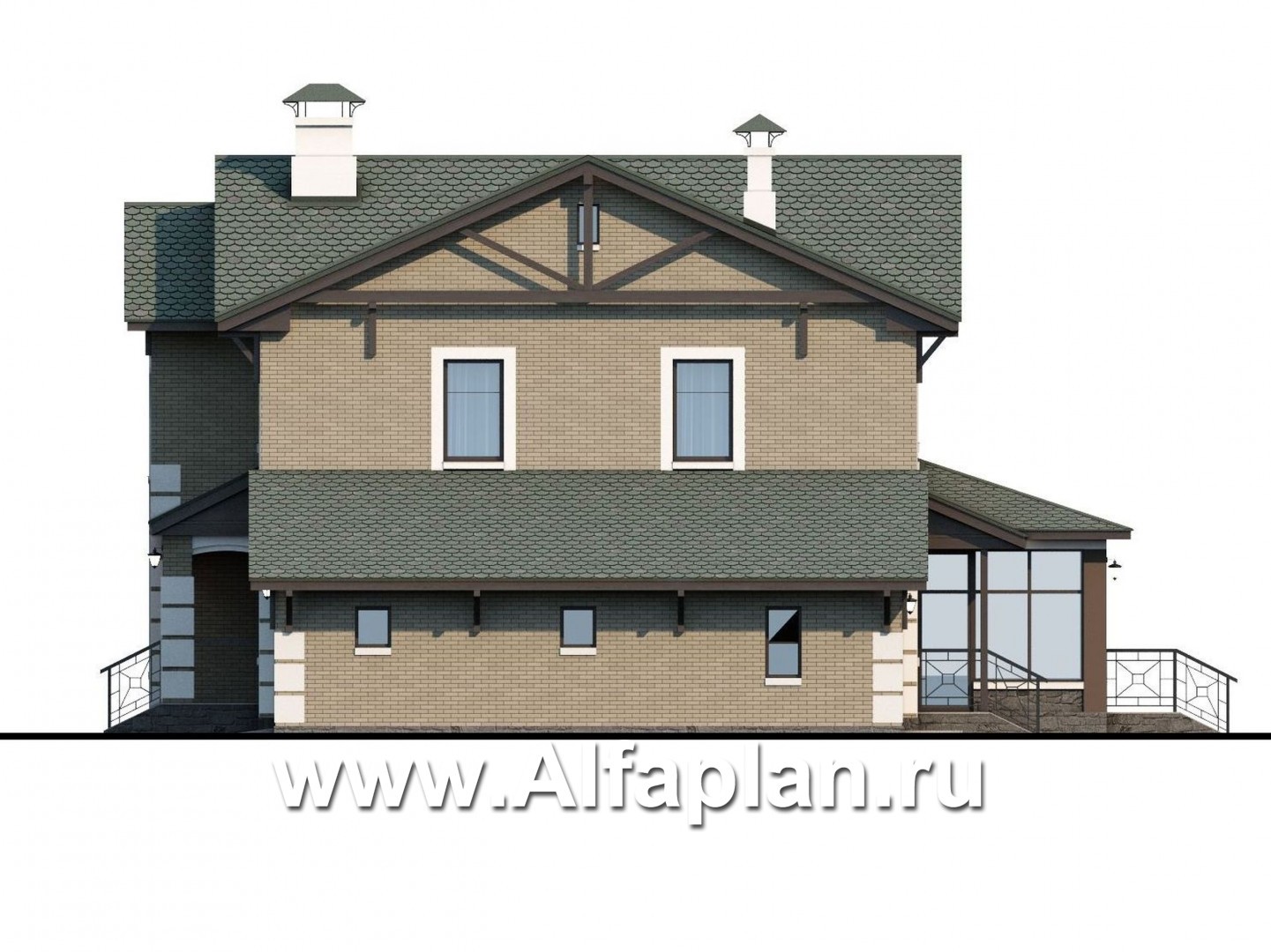 Проекты домов Альфаплан - «Традиция» - комфортабельный коттедж с гаражом - изображение фасада №2