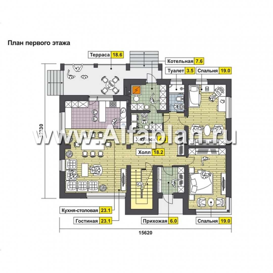 Проекты домов Альфаплан - Коттедж для большой семьи - пять спален - изображение плана проекта №1