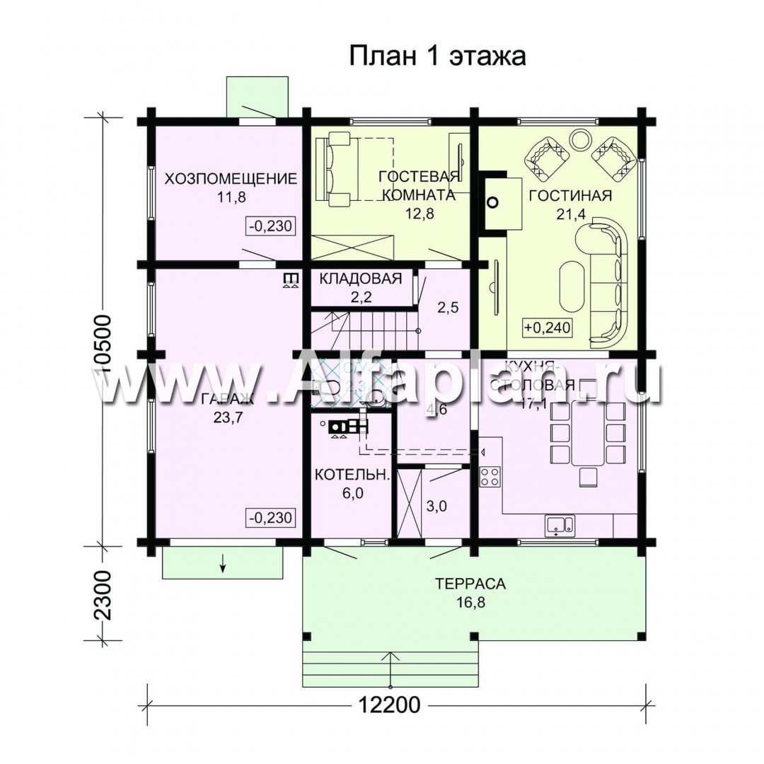 Проекты домов Альфаплан - Деревянный загородный дом с гаражом - план проекта №1