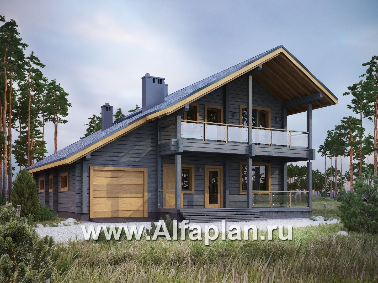 Проекты домов Альфаплан - Деревянный загородный дом с гаражом - основное изображение