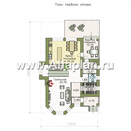 Проекты домов Альфаплан - «Безоблачный край» - двуxэтажный коттедж с эркером - превью плана проекта №1