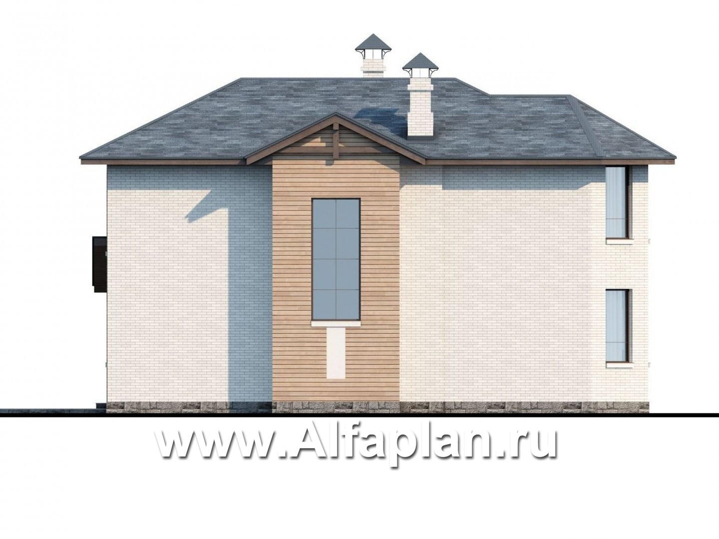 Проекты домов Альфаплан - «Безоблачный край» - коттедж с эркером и навесом для машин - изображение фасада №3