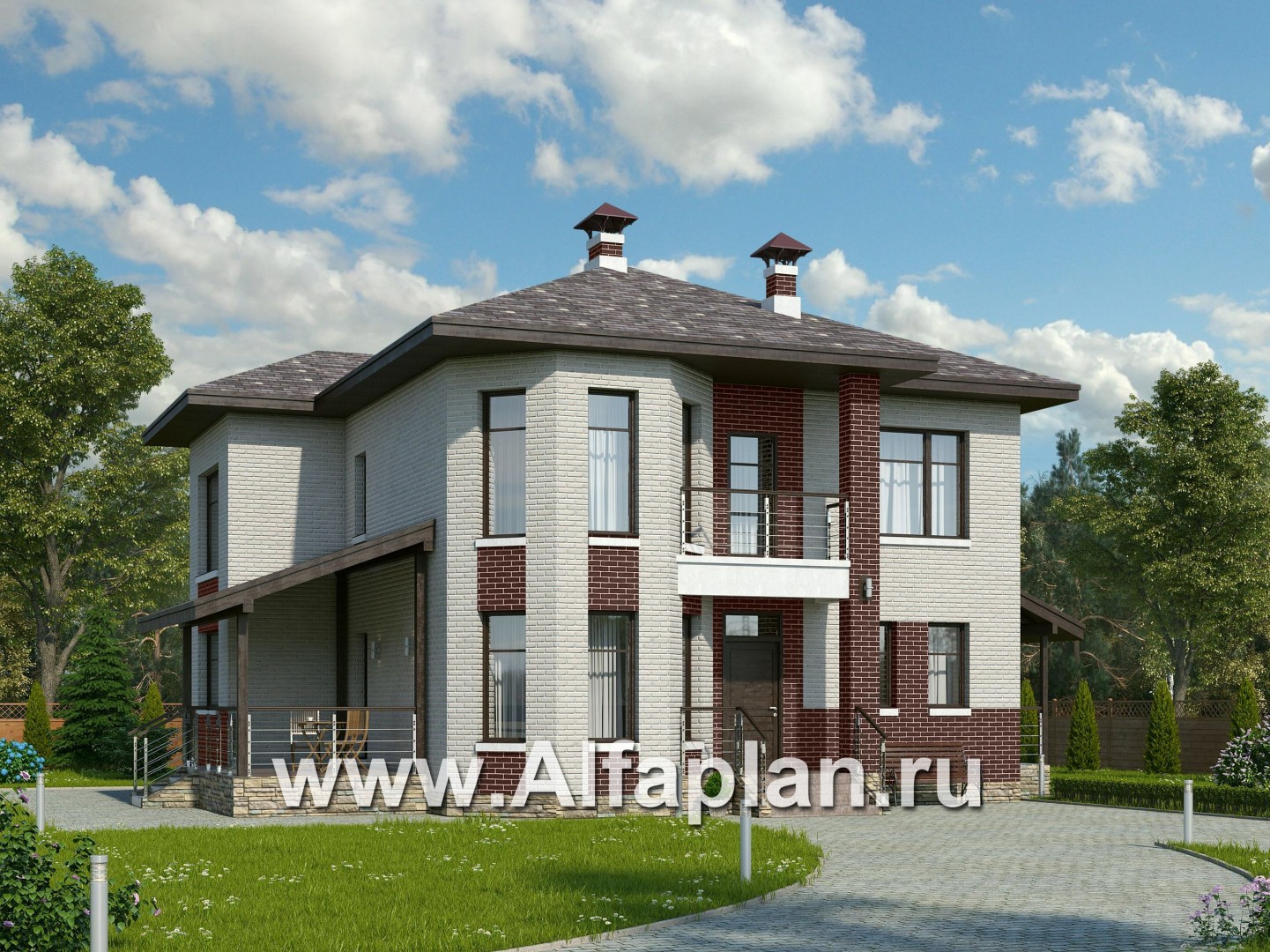 Проекты домов Альфаплан - «Статус» - современный комфортный дом с террасой - основное изображение