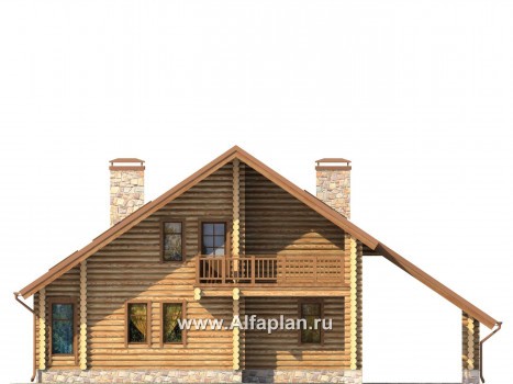 Проекты домов Альфаплан - Деревянный дом с навесом для машины - превью фасада №1