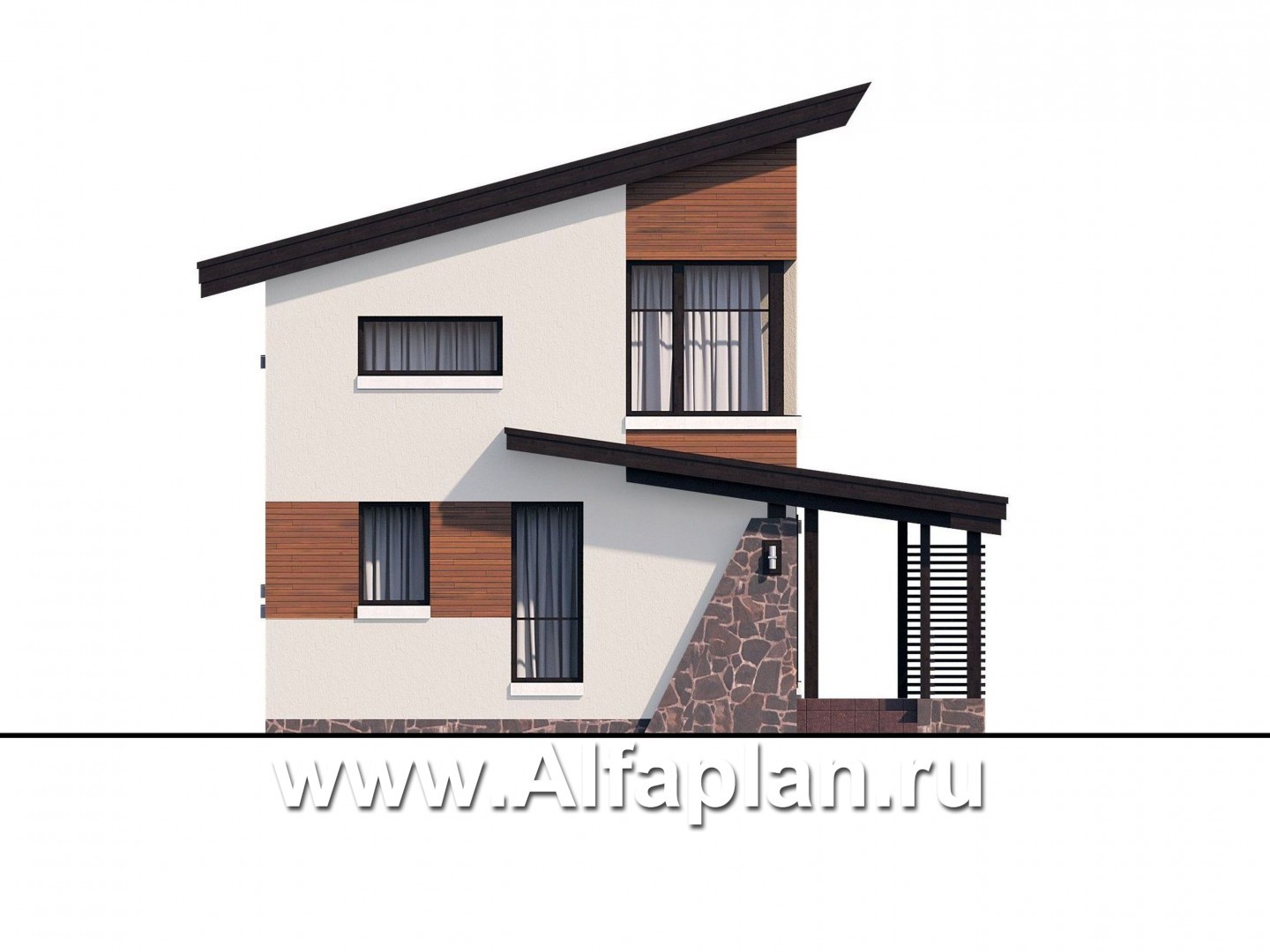 Проекты домов Альфаплан - «Писарро» - проект дома для узкого участка, 3 спальни - изображение фасада №1