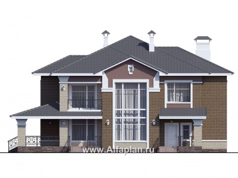 Проекты домов Альфаплан - «Арно» - классический особняк с двусветной столовой и бассейном - превью фасада №1